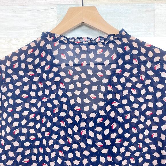 Old Navy Chiffon Pleated Blouse Blue Floral Sheer Office Work Womens Medium - Picture 4 of 6